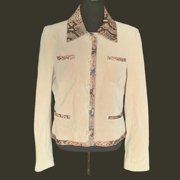 Yessica at C&A Women's Tan Pig Skin Jacket with Decorative Snake Skin Trim